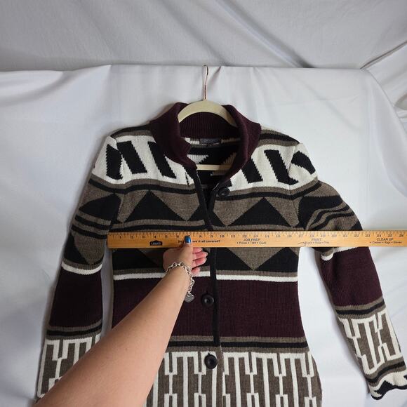 Giorgio SzSm Italy Made Southwestern WoolBlend LongKnit Cardigan Buttons Pockets - Picture 6 of 16
